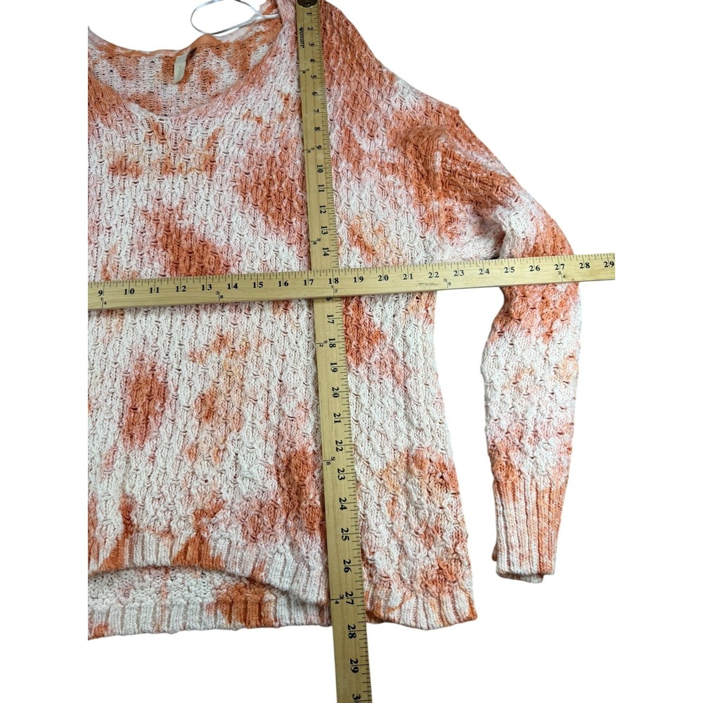 Pilcro Sweater Womens XL Orange White V Neck Open Knit Tie Dye Pullover Top - Picture 7 of 7